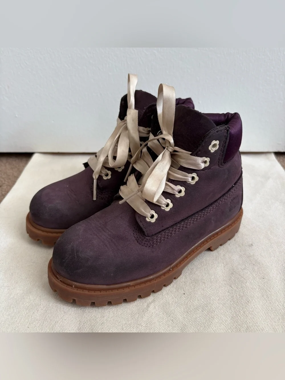 Timberland Premium Girls Leather Lace-Up Ankle Boots Purple US 10